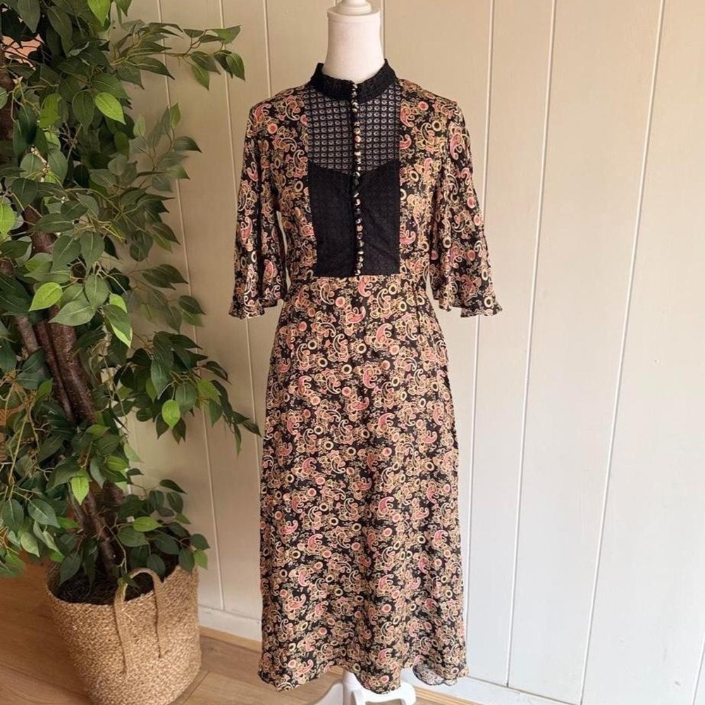 Sandro Paris Black Lace Paisley Maxi Dress Women's Size 36